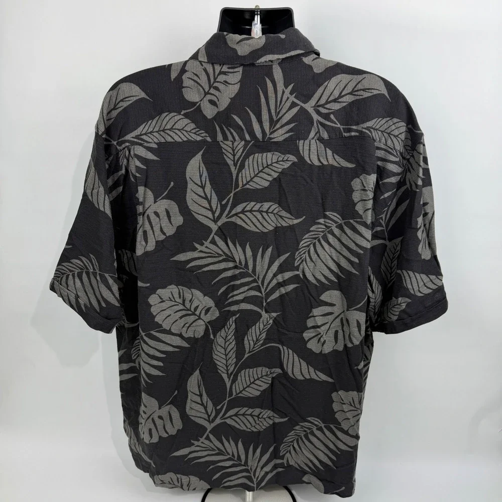 Jamaica Jaxx Mens XXL‎ Silk Tropical Leaf Button Down Shirt Black Grey